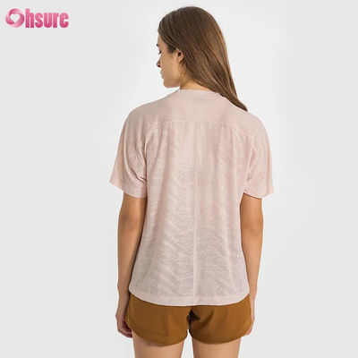 Wholesale Custom Logo Quick Dry Breathable Jacquard Sport T-shirts Fitness Short Sleeve Yoga Top Women Short Length Gym T Shirts