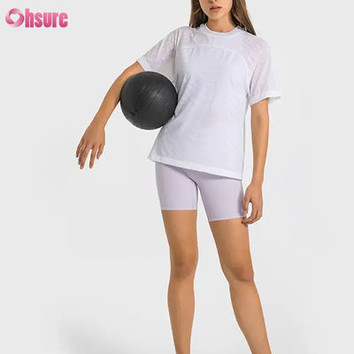 Wholesale Custom Logo Quick Dry Breathable Jacquard Sport T-shirts Fitness Short Sleeve Yoga Top Women Short Length Gym T Shirts