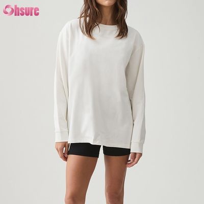 Women Long Sleeve T-shirt Custom Double Side O Neck Blank Plain Cropped Top Crossed Bottom Athletic Spandex