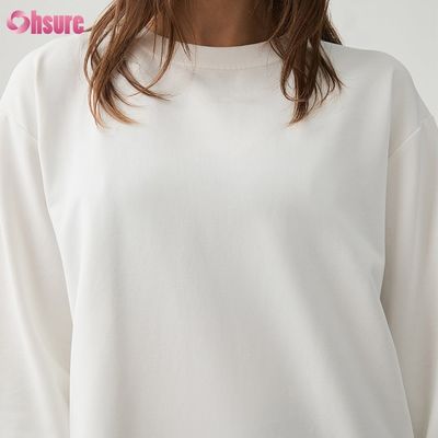 Women Long Sleeve T-shirt Custom Double Side O Neck Blank Plain Cropped Top Crossed Bottom Athletic Spandex