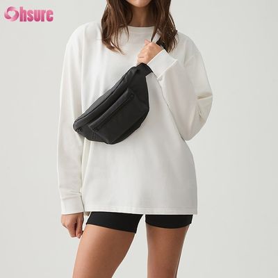 Women Long Sleeve T-shirt Custom Double Side O Neck Blank Plain Cropped Top Crossed Bottom Athletic Spandex