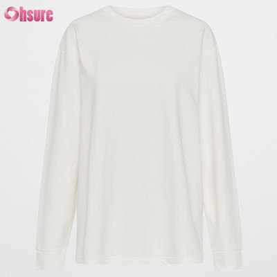 Women Long Sleeve T-shirt Custom Double Side O Neck Blank Plain Cropped Top Crossed Bottom Athletic Spandex