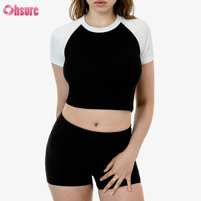 Premium Women's 100% Cotton Cropped Sports Top Stretchable Knitted Sleeve Breathable Casual Top with Custom Logo Option