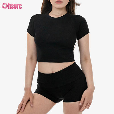 Premium Women's 100% Cotton Cropped Sports Top Stretchable Knitted Sleeve Breathable Casual Top with Custom Logo Option