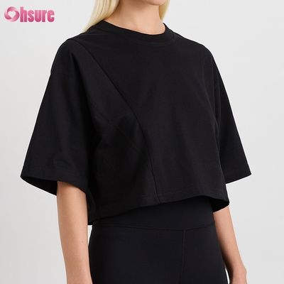 Custom Double Side O Neck Blank Plain Oversize Cropped Top Solid Casual Athletic Spandex Women Short Slevve T-shirt