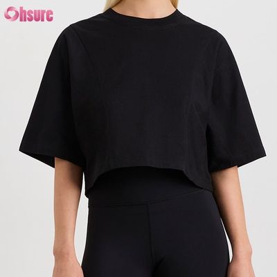 Custom Double Side O Neck Blank Plain Oversize Cropped Top Solid Casual Athletic Spandex Women Short Slevve T-shirt