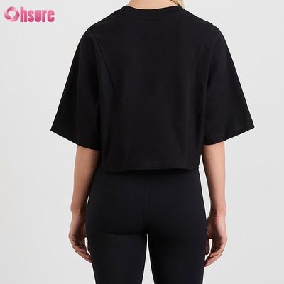 Custom Double Side O Neck Blank Plain Oversize Cropped Top Solid Casual Athletic Spandex Women Short Slevve T-shirt
