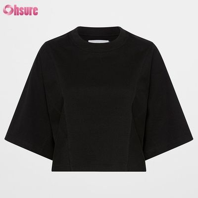Custom Double Side O Neck Blank Plain Oversize Cropped Top Solid Casual Athletic Spandex Women Short Slevve T-shirt