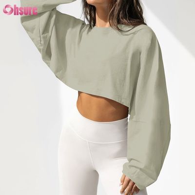 Custom Double Side O Neck Blank Plain Oversize Cropped Top Solid Casual Athletic Spandex Women Long Slevve T-shirt