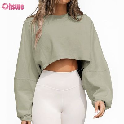Custom Double Side O Neck Blank Plain Oversize Cropped Top Solid Casual Athletic Spandex Women Long Slevve T-shirt