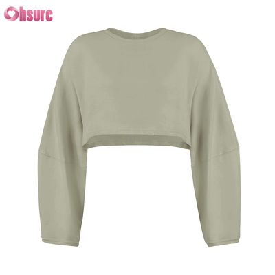 Custom Double Side O Neck Blank Plain Oversize Cropped Top Solid Casual Athletic Spandex Women Long Slevve T-shirt