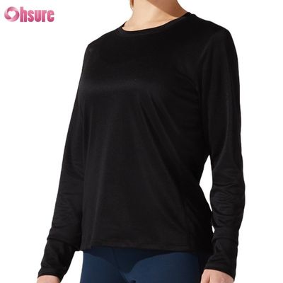 Custom Cotton Blank Plain Lose Fitting Slim Top  Solid Casual Athletic Spandex  Women Long Sleeve T-shirt