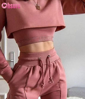 Solid Color Organic Cotton Fabric 3 Piece Crop Top Jogger Set 2025 Causal Two Piece Loungewear Sets for Women Lounge Wear Sets