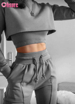 Solid Color Organic Cotton Fabric 3 Piece Crop Top Jogger Set 2025 Causal Two Piece Loungewear Sets for Women Lounge Wear Sets