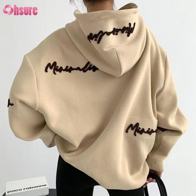 Custom Pattern Women's Oversize Pullover Hoodie Embroidery Letter Print Vintage Style Raglan Sleeves for Autumn Lazy Casual Wear