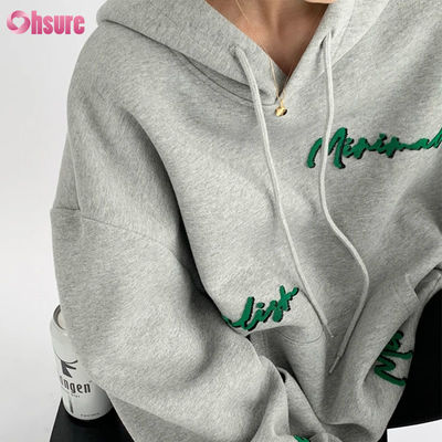 Custom Pattern Women's Oversize Pullover Hoodie Embroidery Letter Print Vintage Style Raglan Sleeves for Autumn Lazy Casual Wear