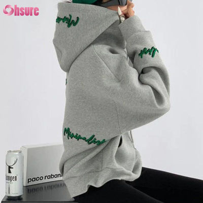Custom Pattern Women's Oversize Pullover Hoodie Embroidery Letter Print Vintage Style Raglan Sleeves for Autumn Lazy Casual Wear