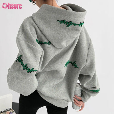 Custom Pattern Women's Oversize Pullover Hoodie Embroidery Letter Print Vintage Style Raglan Sleeves for Autumn Lazy Casual Wear