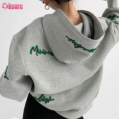 Custom Pattern Women's Oversize Pullover Hoodie Embroidery Letter Print Vintage Style Raglan Sleeves for Autumn Lazy Casual Wear