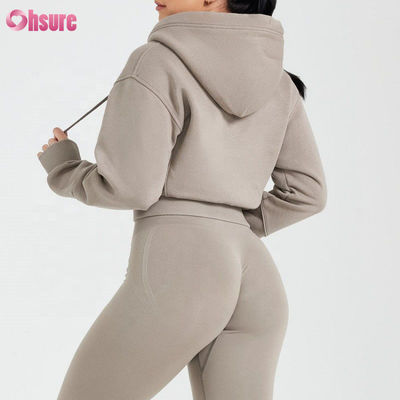 Customizable Ladies Zip-Up Hoodies Slim Fit Cropped Gym Wear Breathable Knitted Fabric for Women
