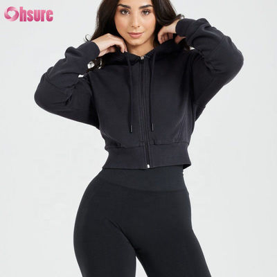 Customizable Ladies Zip-Up Hoodies Slim Fit Cropped Gym Wear Breathable Knitted Fabric for Women