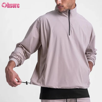 Men's High-Grade Quarter Zipper Waterproof Breathable Woven Jacket with Adjustable Bottom Half Zip Design Mock Neck for Winter