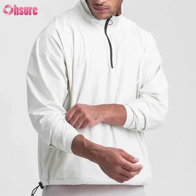 Men's High-Grade Quarter Zipper Waterproof Breathable Woven Jacket with Adjustable Bottom Half Zip Design Mock Neck for Winter