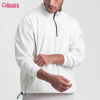 Men's High-Grade Quarter Zipper Waterproof Breathable Woven Jacket with Adjustable Bottom Half Zip Design Mock Neck for Winter