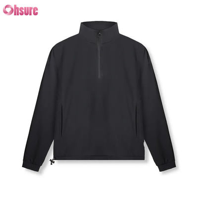 Men's High-Grade Quarter Zipper Waterproof Breathable Woven Jacket with Adjustable Bottom Half Zip Design Mock Neck for Winter