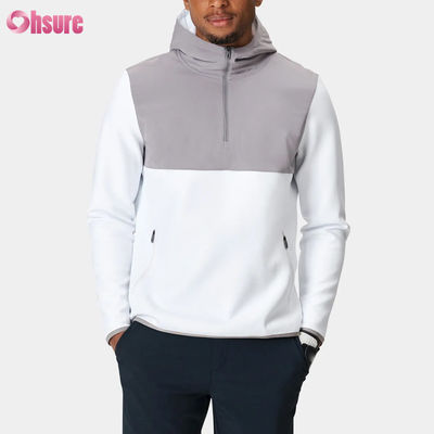 High Quality Polyester Men's Sports Pullover Hoodie Half Zip Design Waterproof and Light Performance Solid Pattern