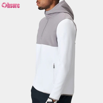 High Quality Polyester Men's Sports Pullover Hoodie Half Zip Design Waterproof and Light Performance Solid Pattern
