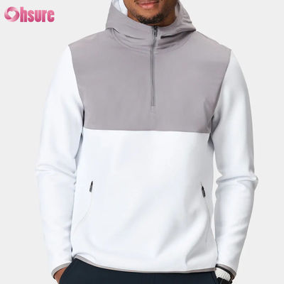 High Quality Polyester Men's Sports Pullover Hoodie Half Zip Design Waterproof and Light Performance Solid Pattern