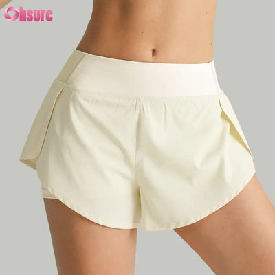 Hot Selling Women's High Waist Running Shorts Quick Dry Double Layer Athletic Workout Pants Pockets Breathable Fitness Yoga Wear