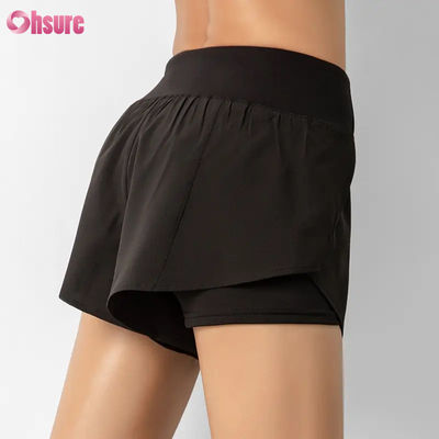 Hot Selling Women's High Waist Running Shorts Quick Dry Double Layer Athletic Workout Pants Pockets Breathable Fitness Yoga Wear