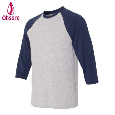 Three Quarter Sleeve Fitness Tshirt Cotton Tops Casual Tees O-Neck  Men T Shirt Two Color Patchwork Sport T-shirt