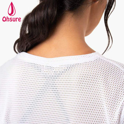 Custom Logo T Shirt Casual Spandex Mesh Fabric Crew Neck  Women Clothing Ladies Gym Warm-up Women's Shirts