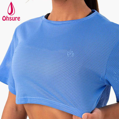 Custom Logo T Shirt Casual Spandex Mesh Fabric Crew Neck  Women Clothing Ladies Gym Warm-up Women's Shirts