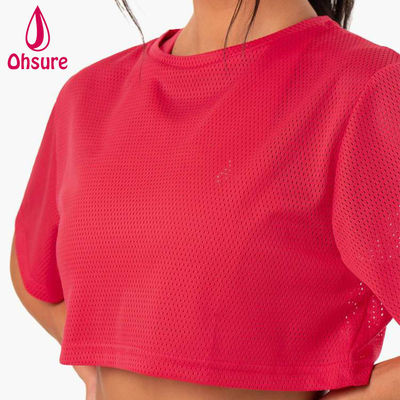 Custom Logo T Shirt Casual Spandex Mesh Fabric Crew Neck  Women Clothing Ladies Gym Warm-up Women's Shirts
