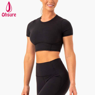 2-pieces Tops Fitted T-shirt Women Fitness Gym Yoga Cropped Women Tshirt Wholesale Custom Logo Soft Quick Dry Sports 50-100pcs