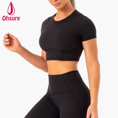 2-pieces Tops Fitted T-shirt Women Fitness Gym Yoga Cropped Women Tshirt Wholesale Custom Logo Soft Quick Dry Sports 50-100pcs
