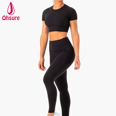 2-pieces Tops Fitted T-shirt Women Fitness Gym Yoga Cropped Women Tshirt Wholesale Custom Logo Soft Quick Dry Sports 50-100pcs