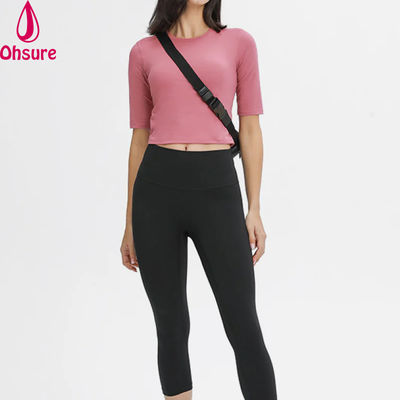 Running Wear Elbow Sleeves T Shirts Ladies Top Round Neck Slim Fit Quick Dry Moisture Wicking Sports Casual Printed for Women