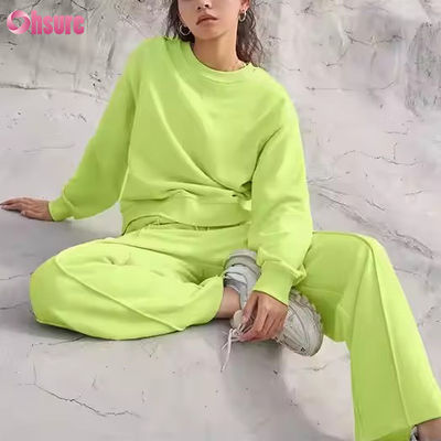 New Casual Sport Gym Jogger Jogging Solid Color Fall Winter Sweatershirt and Pant Two Piece Pants Set Tracksuits for Women