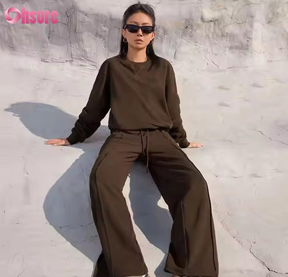 New Casual Sport Gym Jogger Jogging Solid Color Fall Winter Sweatershirt and Pant Two Piece Pants Set Tracksuits for Women