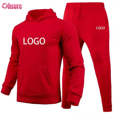 Custom Men Hoodies and Jogger Sets Solid logo Brown Sweatsuit Unisex Loose Cotton Ribbed Unisex Tracksuit