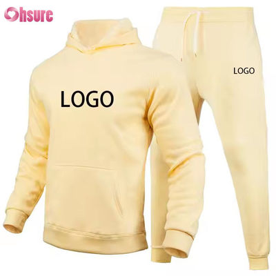 Custom Men Hoodies and Jogger Sets Solid logo Brown Sweatsuit Unisex Loose Cotton Ribbed Unisex Tracksuit