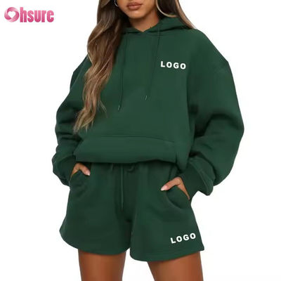 Wholesale Womens Oversized Sweat Shorts and Hoodie Set 2 Piece Hoodie Track Suit Custom logo
