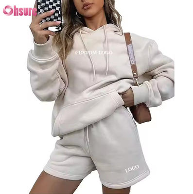 Wholesale Womens Oversized Sweat Shorts and Hoodie Set 2 Piece Hoodie Track Suit Custom logo