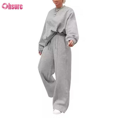 Custom Plus Size Casual Wear Fashion 2 Piece Set Jogger Sweatshirt Wide Leg Flared Sweatpants Tracksuit for Women