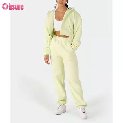 Women's Two Piece Outfits Sweatsuit Fleece Long Sleeve Zip up Hoodies Cropped Sweatshirts Sweatpants Jogger Set